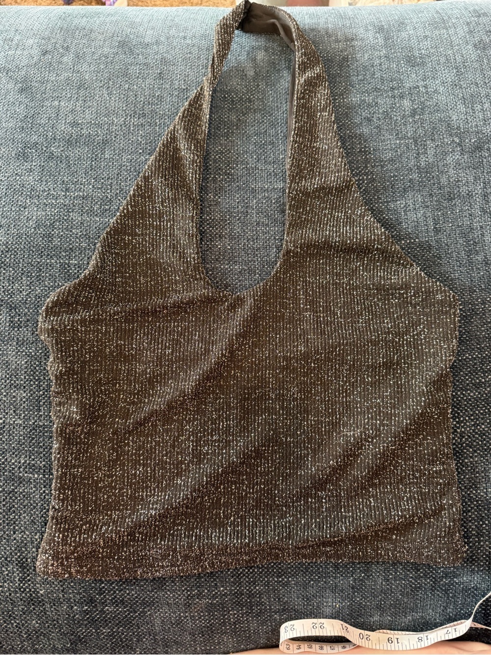 Metallic Black Halter Crop Top - Picture 1 of 6